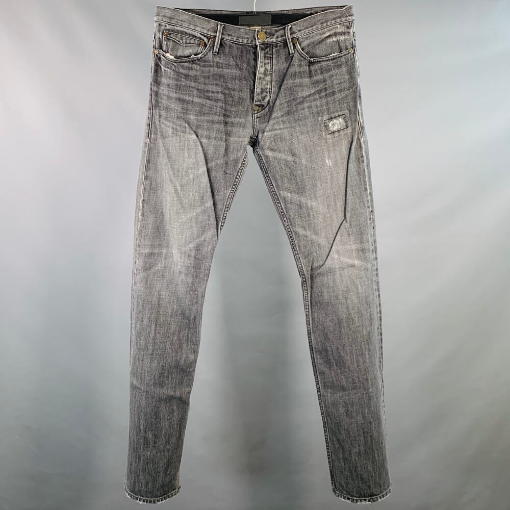 BURBERRY BRIT Size 33 Steadman Grey Twill Cotton Straight Slim Distressed Jeans